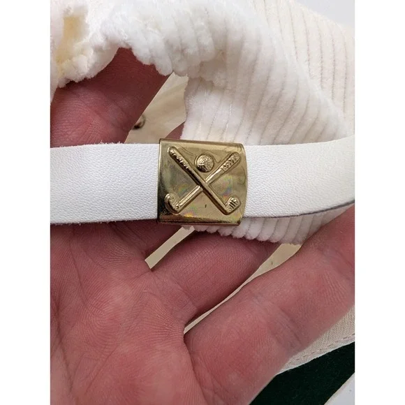 Vtg Cream Corduroy Golf Cap Hat Rope Brim USA Made Crossed Clubs Buckle Strap - Picture 7 of 7